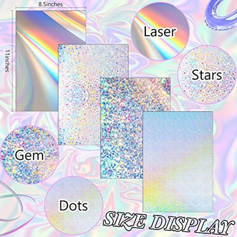 100 Sheets Metallic Holographic Card Stock Shiny Iridescent Mirror Paper Sheets A4 Size Mixed Color Paper