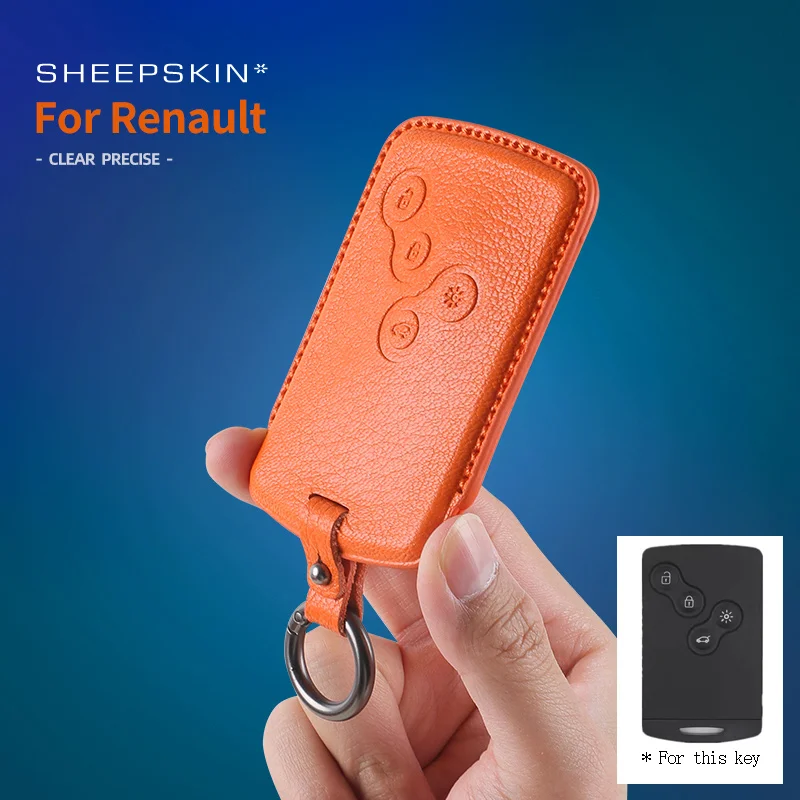 Goat skin Remote Keychain Key Cover For Renault Clio Laguna Koleos Megane Fluence Zoe Scenic Captur Card 4 Buttons Car Key Case