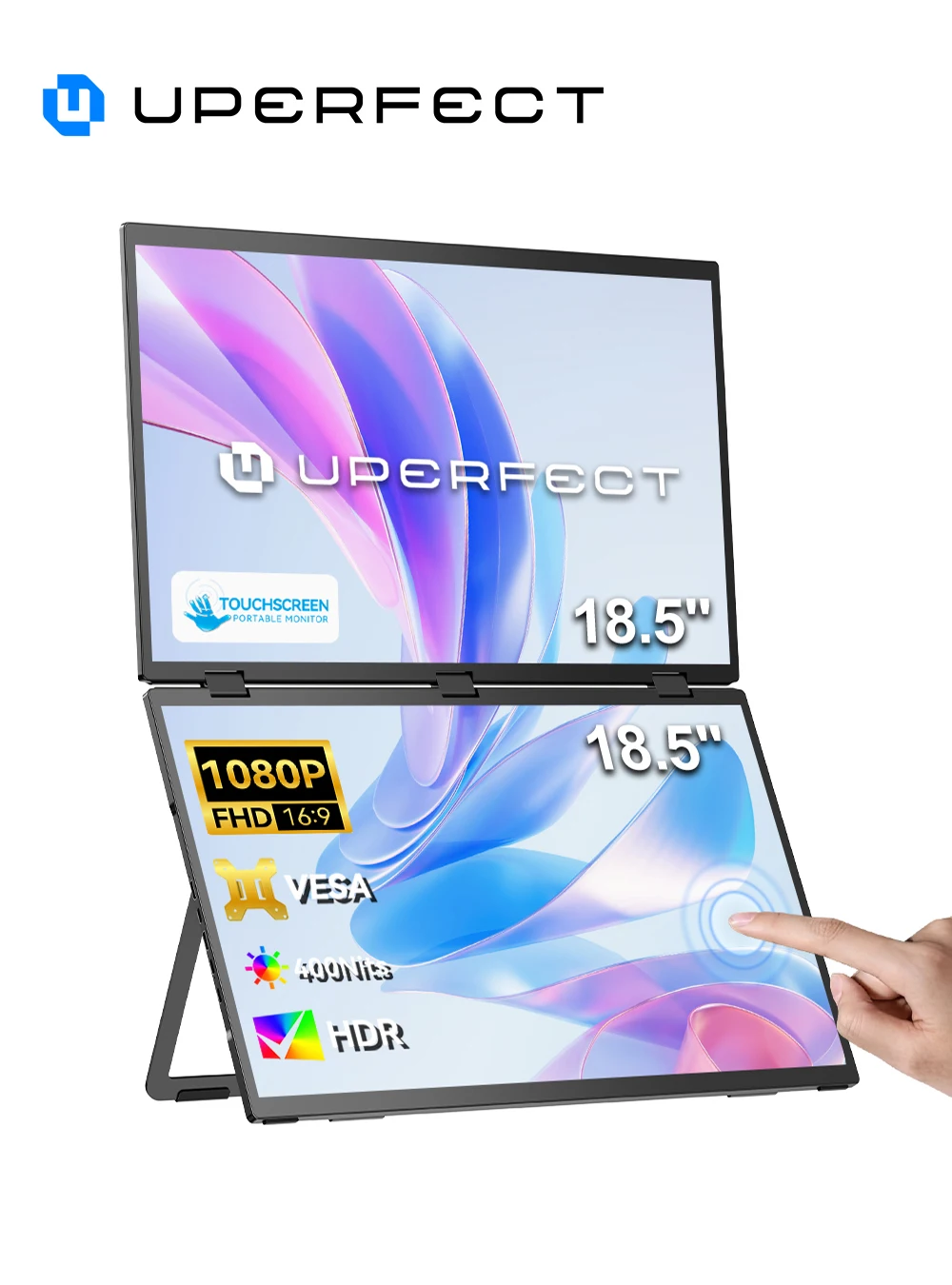 UPERFECT 18.5 Inch 100Hz Stacked Monitor Laptop Dual Screen Folding Secondary Monitor With USB C Mini HDMI For PC Mac Surface Phone