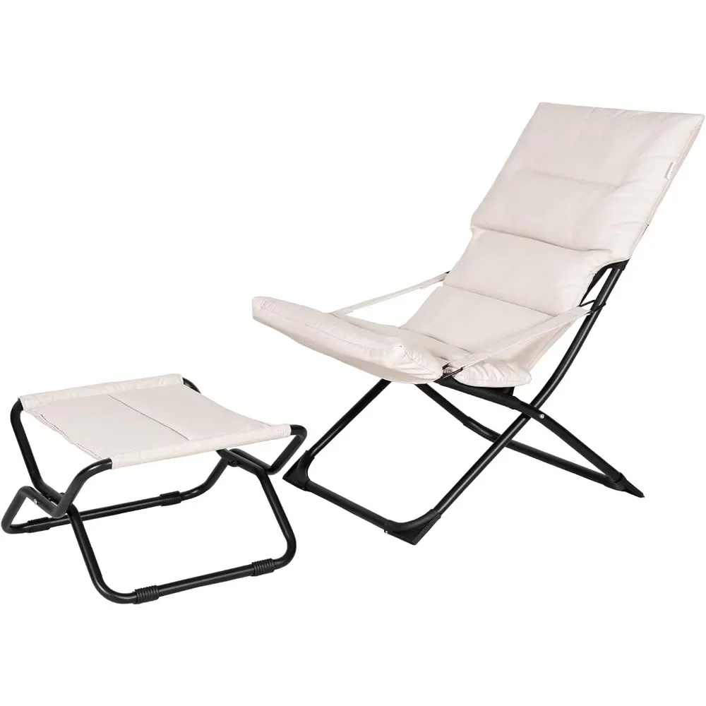 

Outdoor Chaise Lounge Chair,Reclining Folding Patio Camping Chair with Separate Footrest,Adjustable Chaise Lounges for