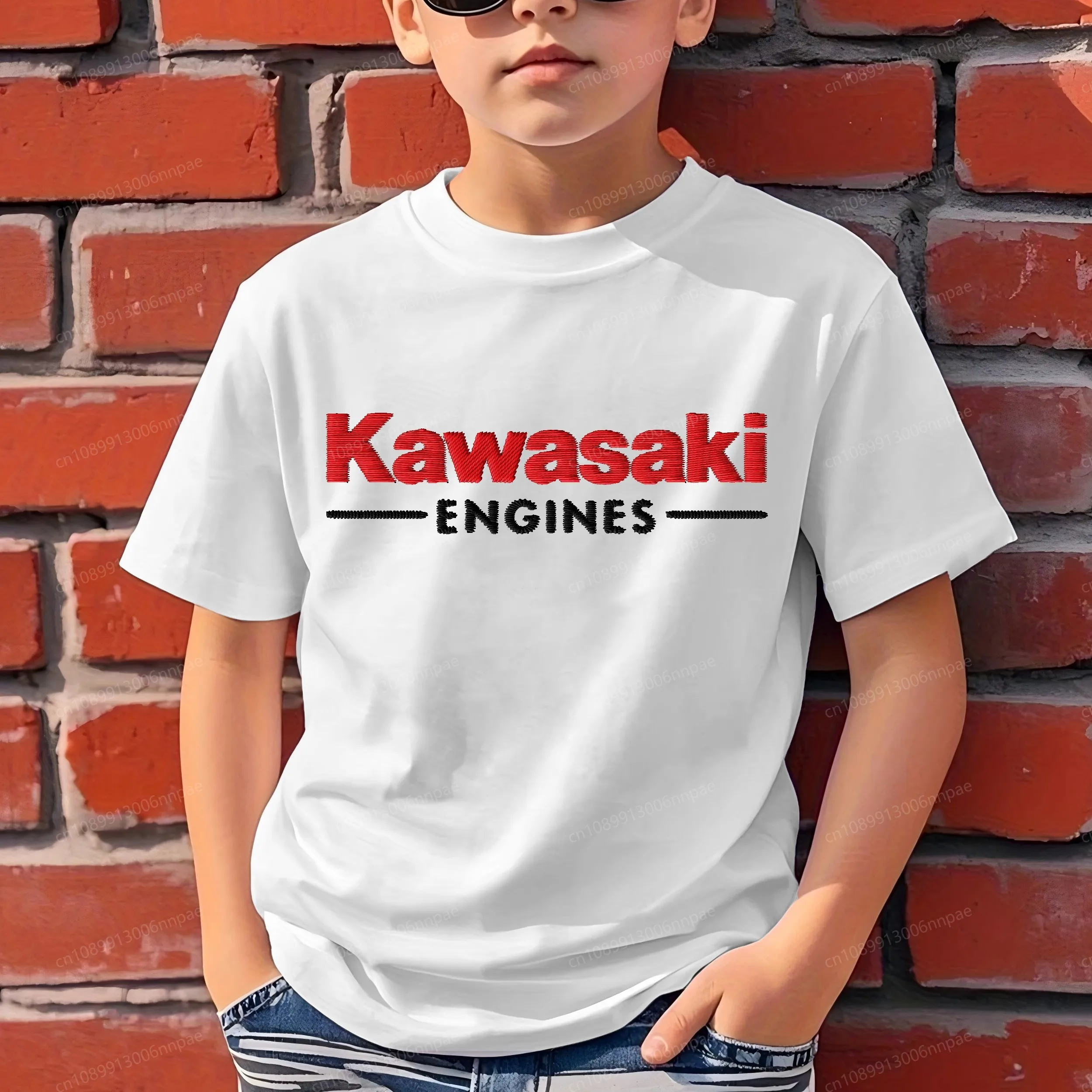 

O-neck T-shirts for Boys Embroidery Kawasaki 3D Printing Pure Cotton 2025 Kids Clothes Children Summer T-shirt Boy Child Top Top