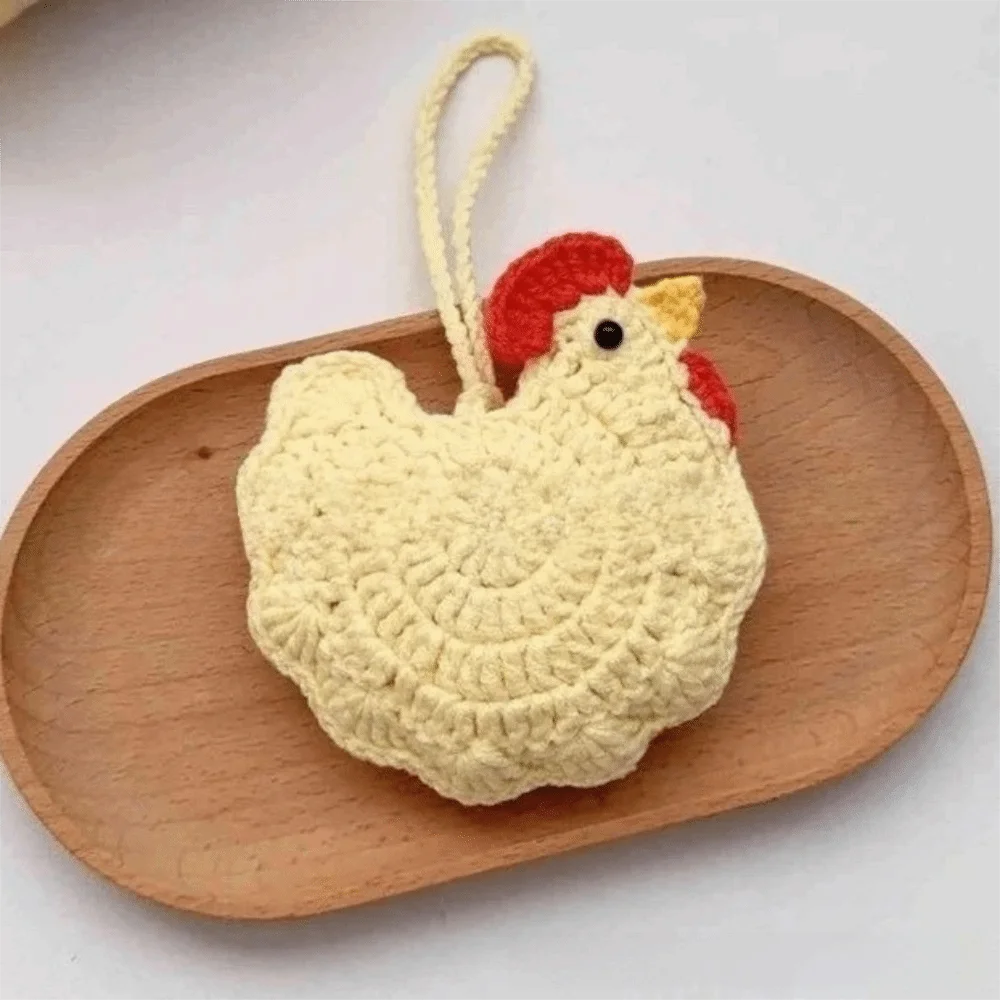 Cute Cartoon Chicken Coin Purse Crochet Woven Gifts Bag Handmade Headphone Bag Knit Crochet Handbag Party view 2