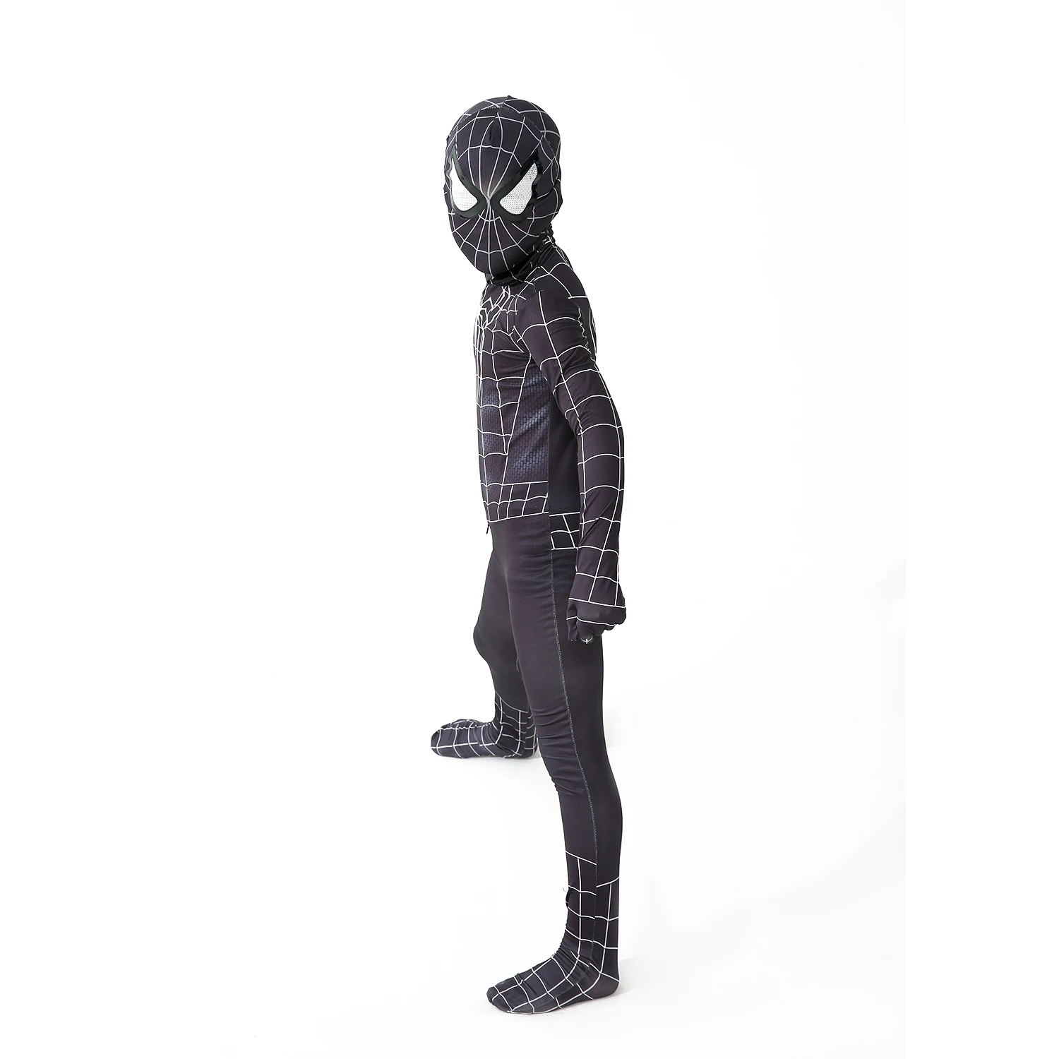 biack spider man  Superhero Costume Bodysuit for Kids Spandex Zentai Halloween Cosplay Jumpsuit 3D Style