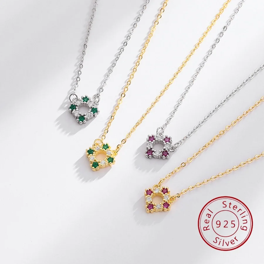 

Sterling Silver Necklace with Four-Leaf Clover Pendant Color Diamond Niche Design Choker Necklace European & American Silver Jew