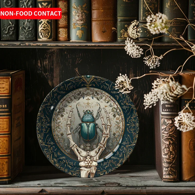 1pc Trim Beetle Bug Round Plate - Elegant Ceramic Decorative Wall & Table Display Tray with Frame Beetles, Non-Food Contact Art