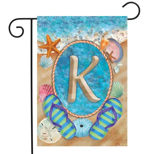 Summer Monogram Letter K Garden Flag Flip Flops Seashells 12.5