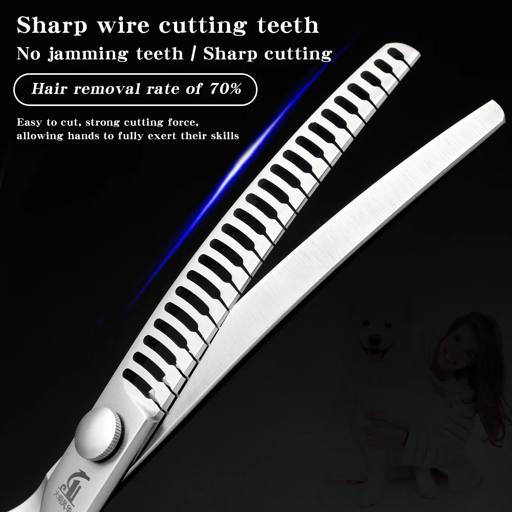Pet Grooming Open Cut Curved Fishbone Scissors 7.0-Inch Imported VG10 Material Curved Chunker Shears with Removal Rate of 70%