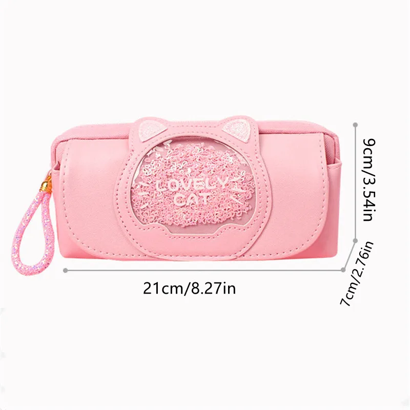 Quicksand cat pencil case cute pencil bag Three layers Big pen case girls kawaii Stationery bag cartoon animals pen bag student