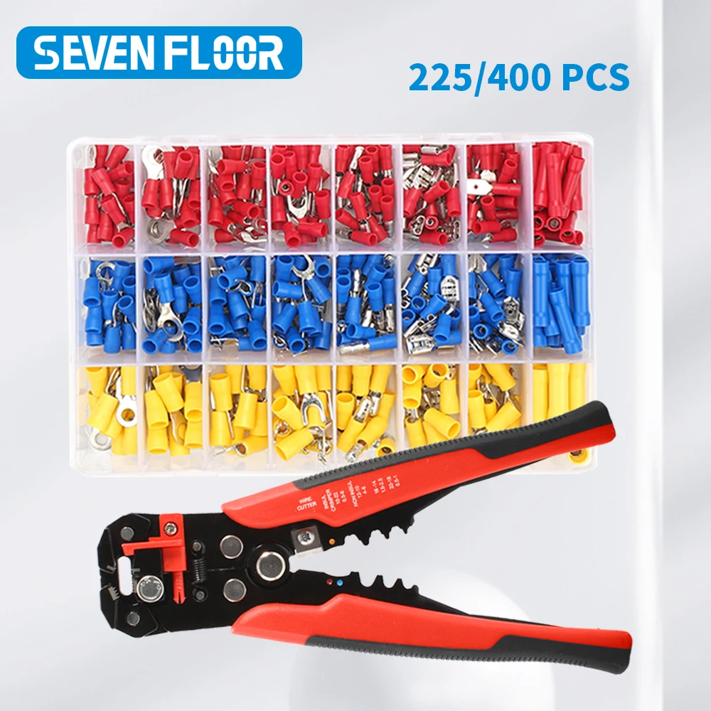 225/400PCS PVC Terminals Insulated Cable Connector Electrical Wire Crimp Butt Ring Fork Lugs Rolled Kit or Wire Stripper