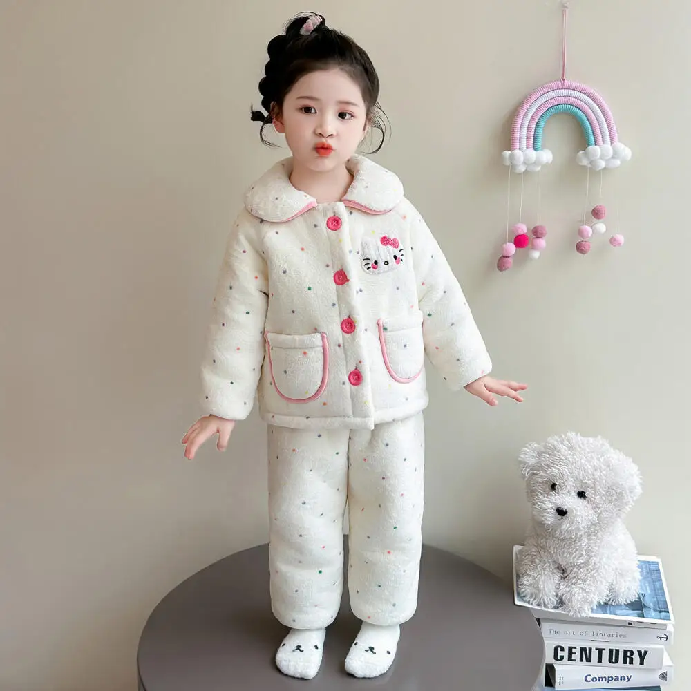 

Sanrio Hello Kitty Girls' Pajamas Autumn and Winter Children's Cartoon Lapel Home Clothes Set Cute Two-Piece Set for Baby Girls