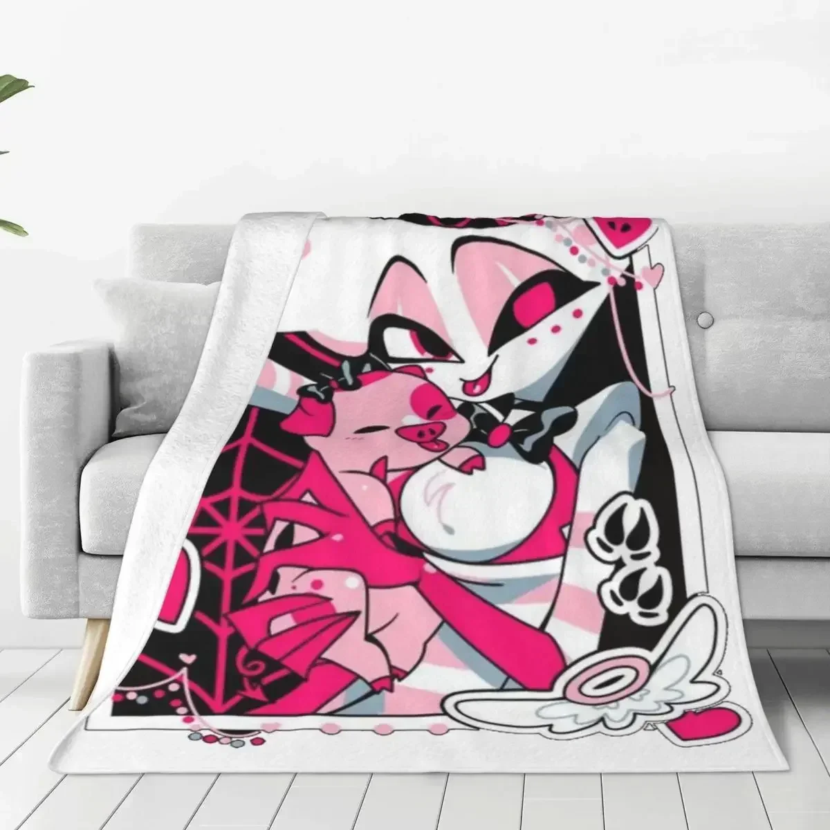 

Angel Dust Fat Nugget Selfie Knitted Blanket Hazbin Hotels Flannel Throw Blanket Home Couch Portable Ultra-Soft Warm Bedsprea