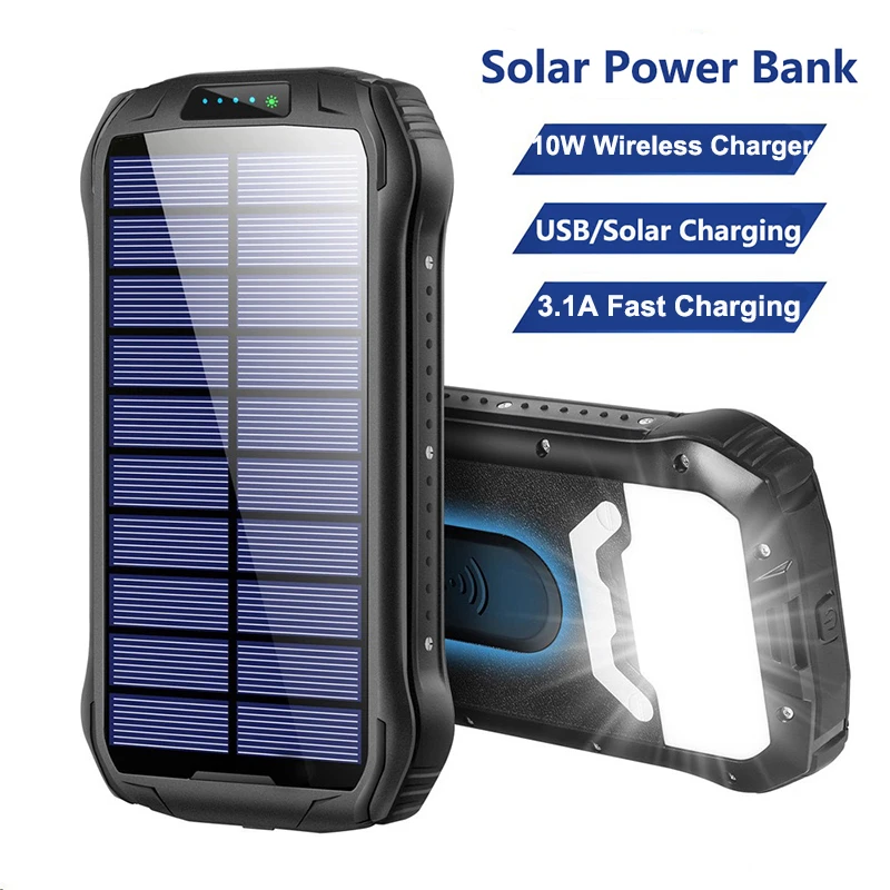 

Wireless Solar Power Bank 26800mAh 15W Fast Charging Portable Charger for iPhone 17 Samsung Xiaomi Powerbank with Camping Light