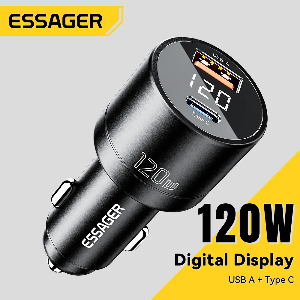 

Essager 120W PD Car Charger Super Fast Charger QC 4.0 PD 3.0 For iPhone 15 14 Samsung Type-C USB Charger Portable Phone Charger