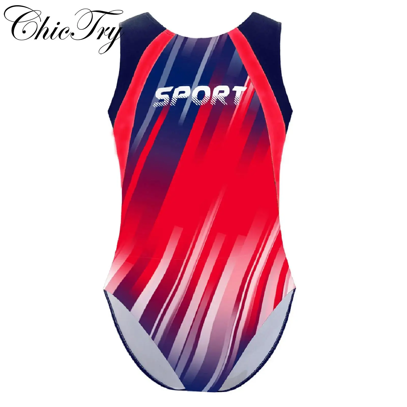 

Kids Boys Ballet Dance Leotard Sports Gymnastics Workout Training Unitard Sleeveless Striped Print Ice Skating Bodysuit Swimwear