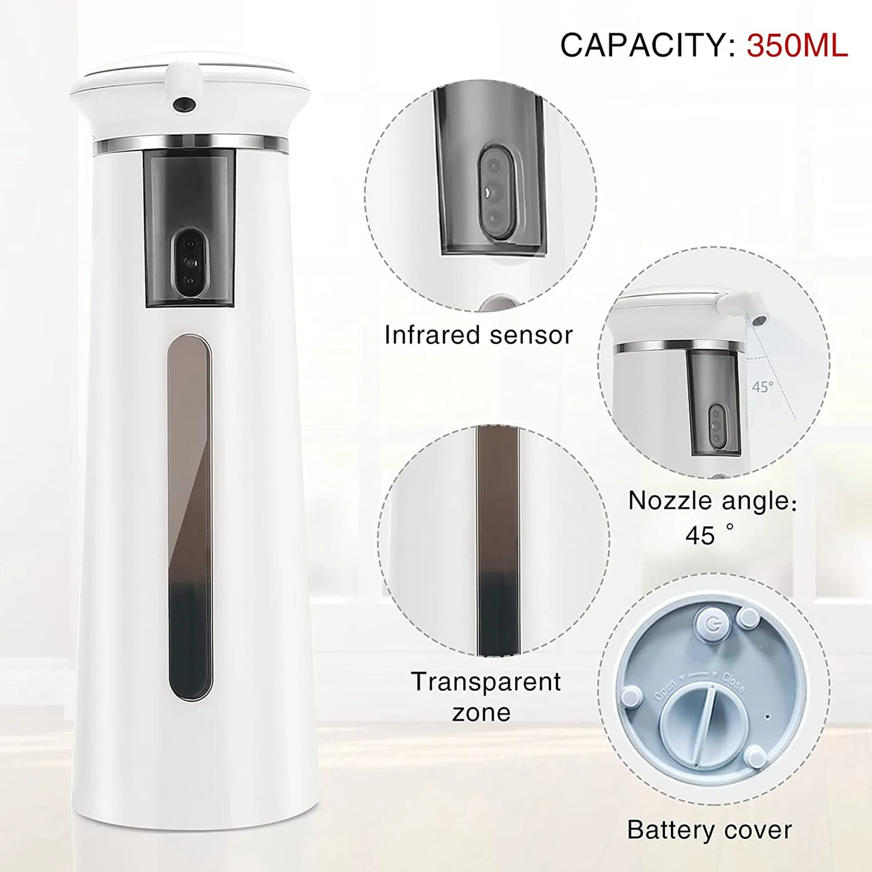 

ABHU Soap Dispenser 350ML Automatic Soap Dispenser Suitable For All Liquids Infrared Sensor IPX6 Waterproof Suitable For Home