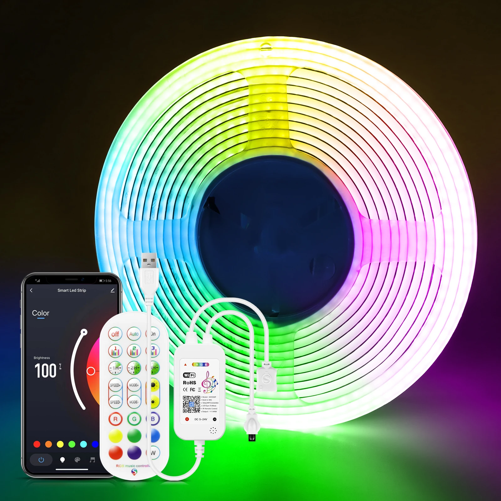 DC5V 1M 2M 3M Tuya WiFi RGB COB LED Strip and Remote Control Work With Smart Life/Alexa For TV Background decoration Lighting