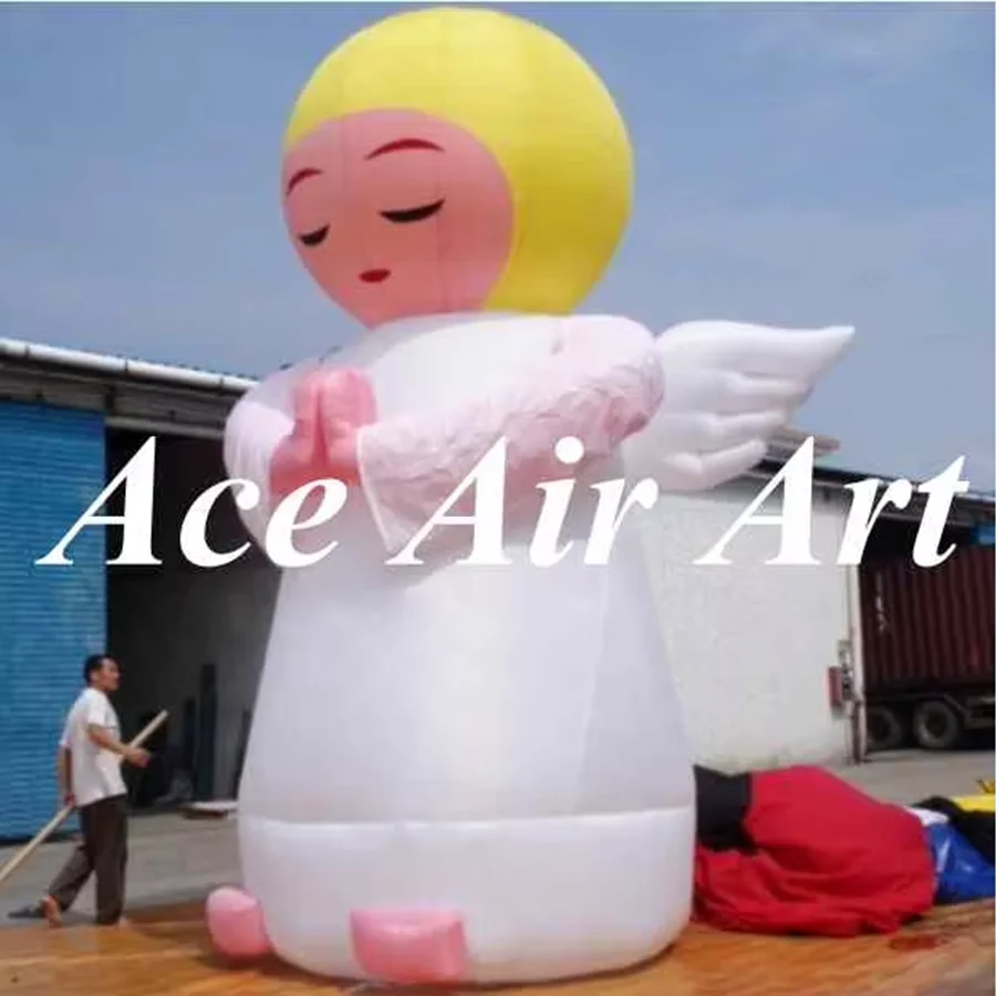 Custom Giant 20 Feet Lovely Inflatable Angle Girl With Flying Wings For Advertising