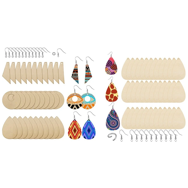 

2 Set Unpolished Wooden Earrings Pendants, Blank Wooden Earrings Pendants, Earring Hooks And Earrings, A & B