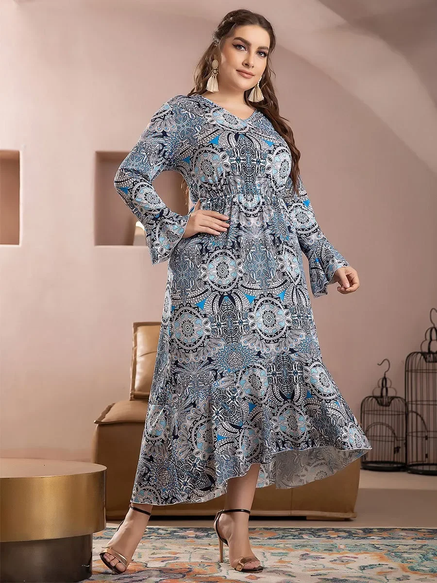 Robe longue imprimée musulmane pour femmes, abayas de Dubaï, caftan de Turquie, robe de plage d'été, robe Boho, grande taille, irrégulière