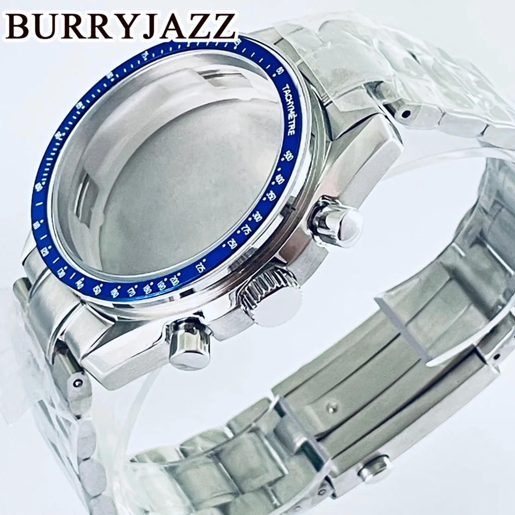 BURRYJAZZ 40mm VK63 VK63A Caixa de movimento de quartzo Caixa de vidro Coaetd de aço inoxidável prateado