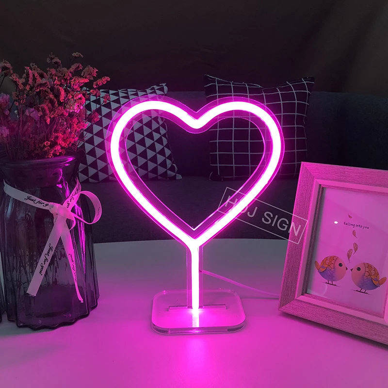 

Heart Shaped Neon LED Night Light Sign Wall Decor Bar Bedroom Home Table Decoration Neon Desk Lamp Gift For Chlidren