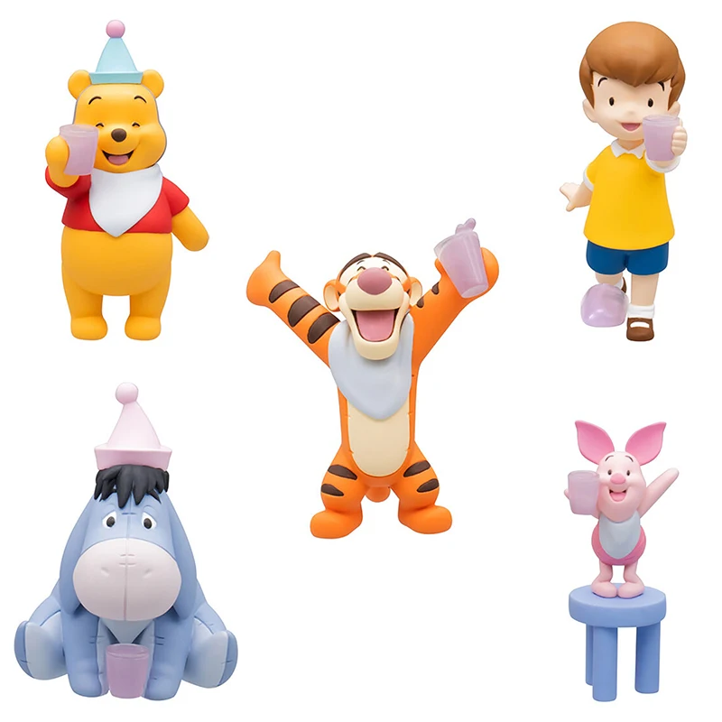 Bandai Genuine Disney Winnie the Pooh Bear Cheers Modelling Gashapon Action Figure Model Toys Gift for Birthday Children