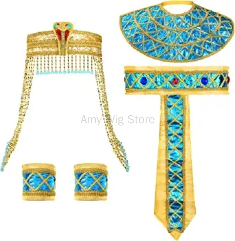 Cleopatra Jewelry Headpiece Snake Headpiece Adult Belt Collar Hat Set Halloween 4 pezzi accessori per costumi egiziani da donna