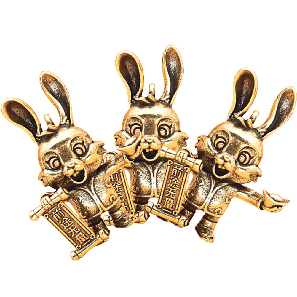 

3 Pcs Retro Brass Rabbit Keychain Ornament Decorations Cute Animal Keyring Charm Ornaments Crafts