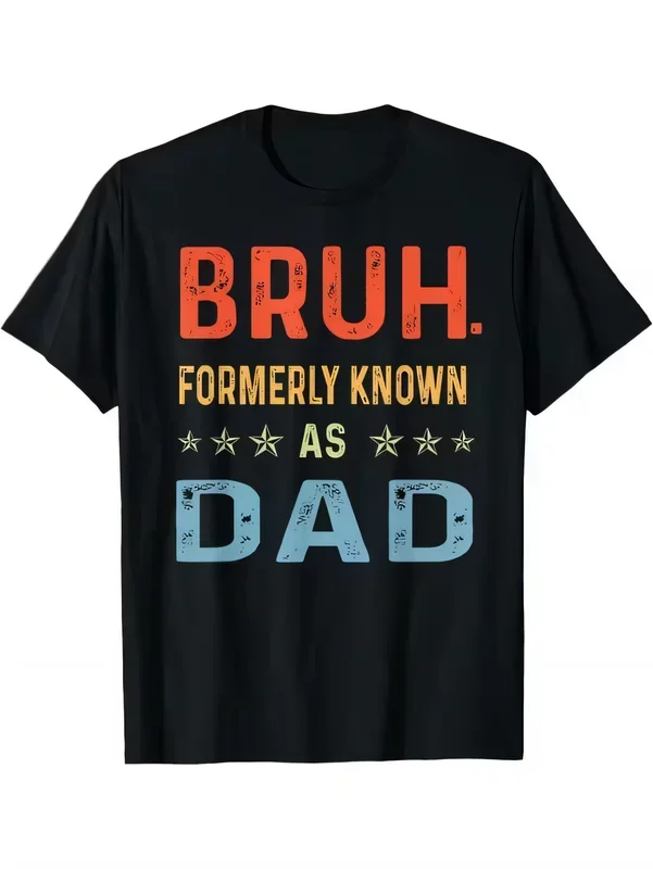 Funny Bruh Formerly Known As Dad T-shirt Retro Distressed Graphic Tee Casual Short Sleeve Fatherhood Gift Comfortable Cotton Top