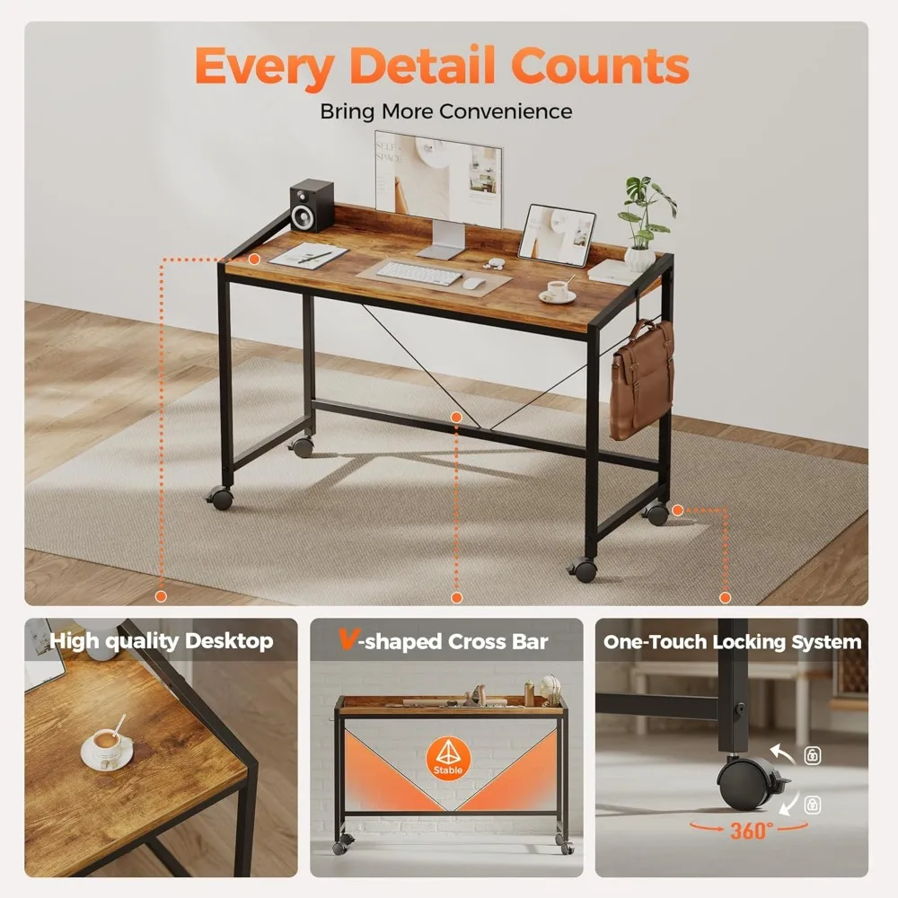 مكتب ألعاب مدمج على عجلات للمساحات الصغيرة، ومكتب منزلي حديث وبسيط وطاولة كتابة للدراسة #6