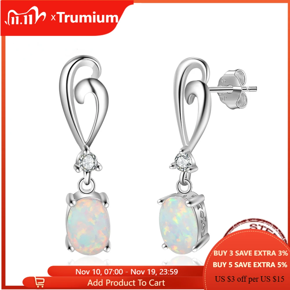 

Trumium White Opal S925 Sterling Silver Drop Hook Earrings for Women Oval Opal Heart Stud Earring Fine Jewelry Gifts
