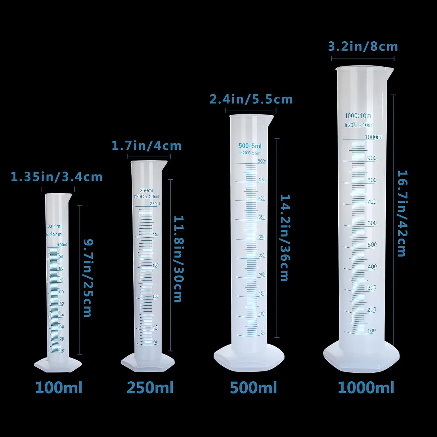 Graduated Cylinder Plastic Graduated Cylinder 10ml 25ml 50ml 100ml 250ml  50ml 100ml 250ml 500ml1000ml Clear Cylinder