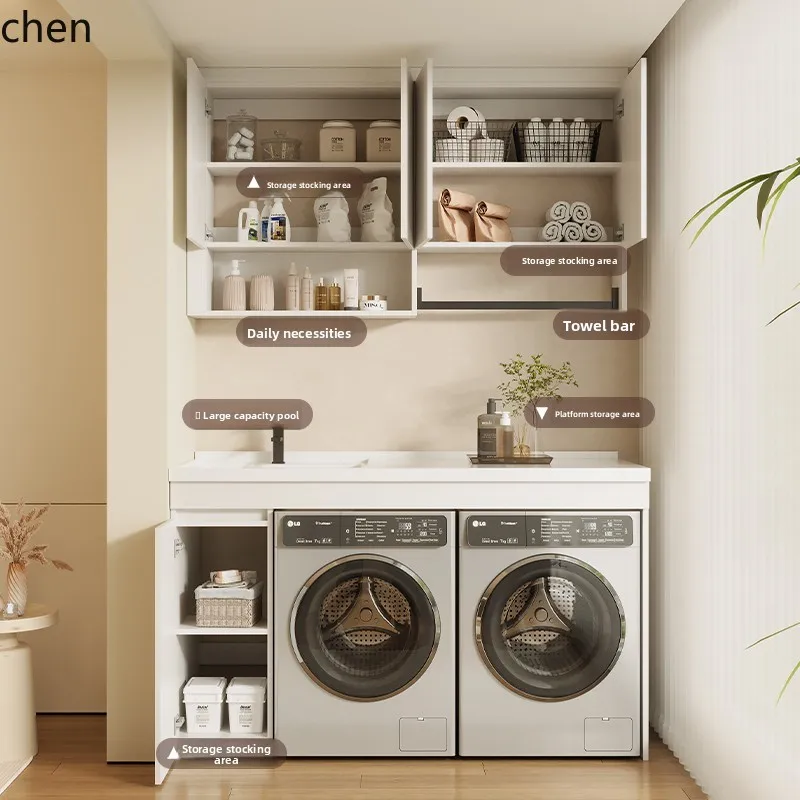 

ZML Honeycomb Aluminum Double Washing Machine Integrated Cabinet Balcony Laundry Cabinet Laundry Pool Dryer Combined Cabinet