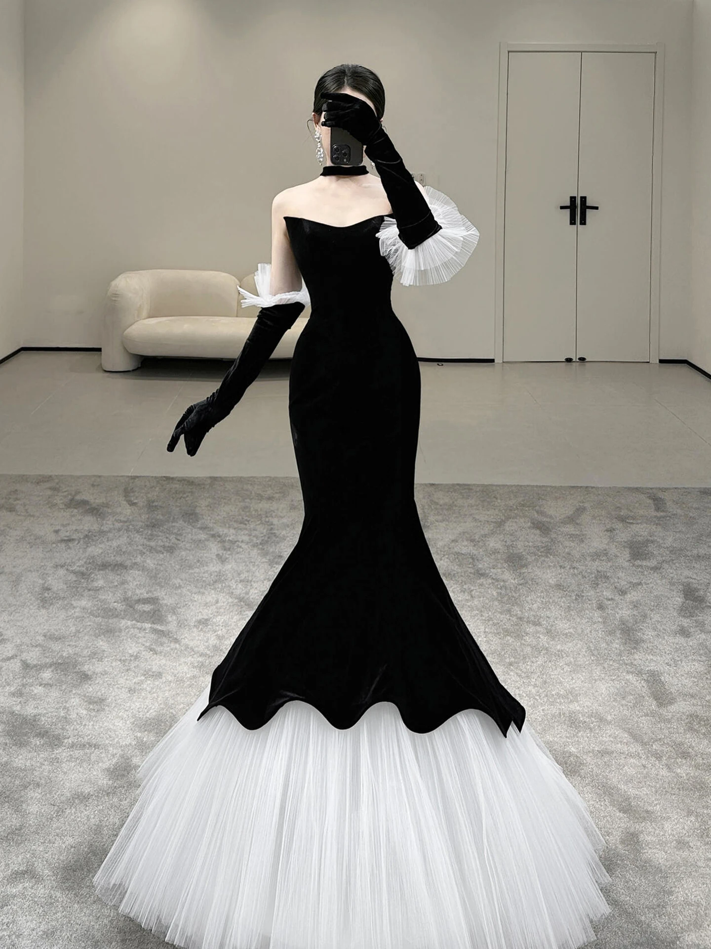 

Элегантное черное бархатное платье-русалка без бретелек для женщин, идеально подходит для свадеб, банкетов, выступлений и других торжеств