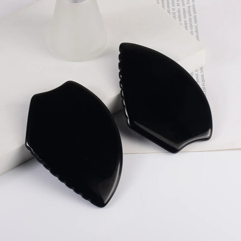 

Black Obsidian Gua Sha Tool Face Massage Head Neck Acupuncture Natural Stone New Style Sawtooth Scraping Board Beauty Product