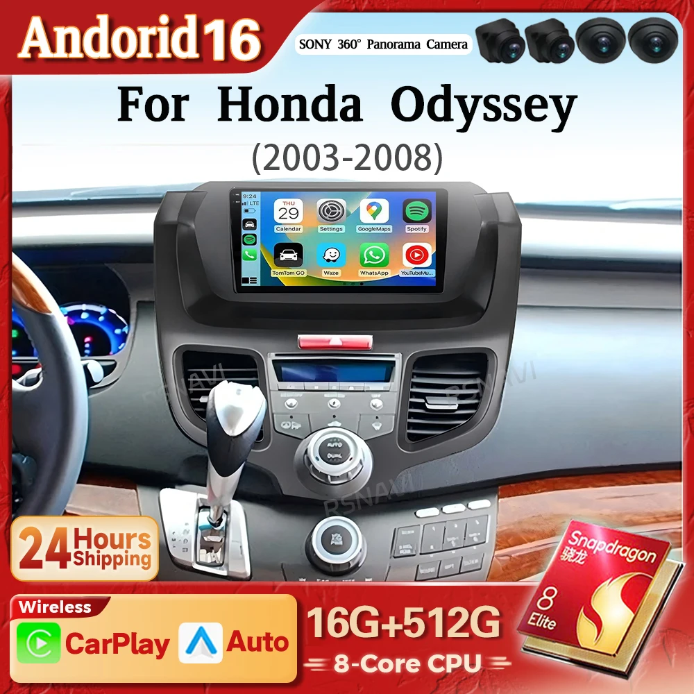 Radio de coche Android 16 Carplay Auto con pantalla 2K, reproductor multimedia de video BT para Honda Odyssey RB1 2004 - 2008, autoradio estéreo 2din