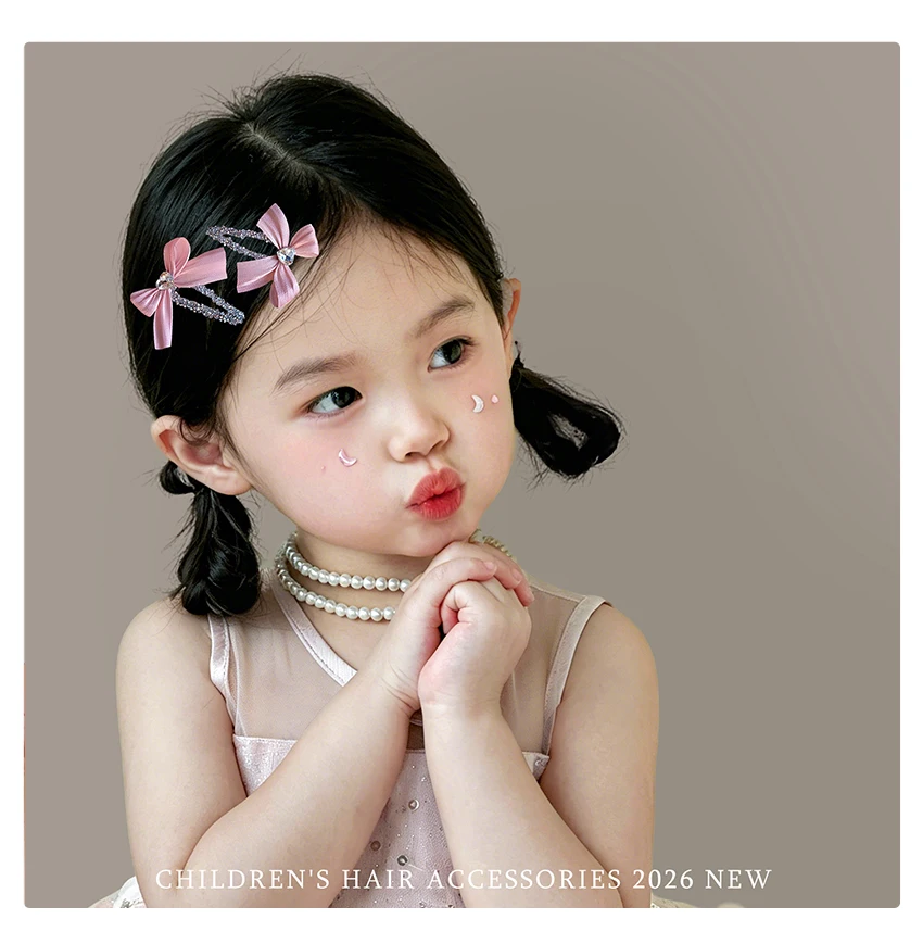 2 Stück/Set Neue Koreanische Niedliche Glänzende Kristall-Haarspangen mit Schleife, Haarschonende Rutschfeste BB-Haarklammern für Babys, Kleinkinder und Kinder – Detail 7