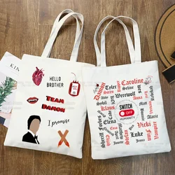 Damon Salvatore The Vampire Diaries Shopping Bag Bolsas De Tela Grocery Shopper Ian Somerhalder Shopping Jute Bag Cotton Bag