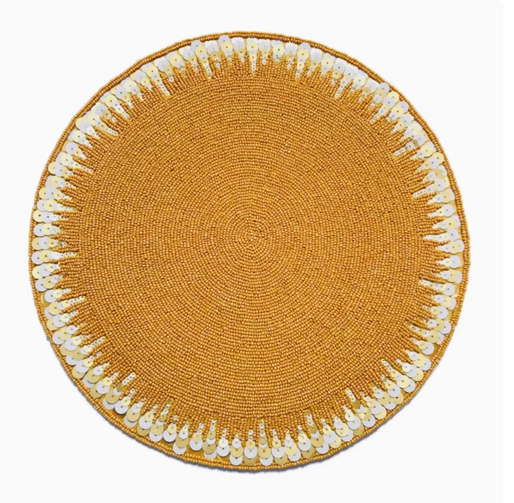 Beauty colorful Handmade Bead Embroidery Meal Mat Wooden Bead Round Dining Room Table Mat Decoration