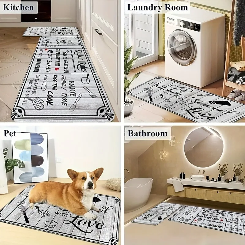 

1PC Kitchen Pattern Kitchen Rug Non-Slip Door Mats Pop design Bathroom Rug Bath Mat Carpet for Home Sink Laundry Decor