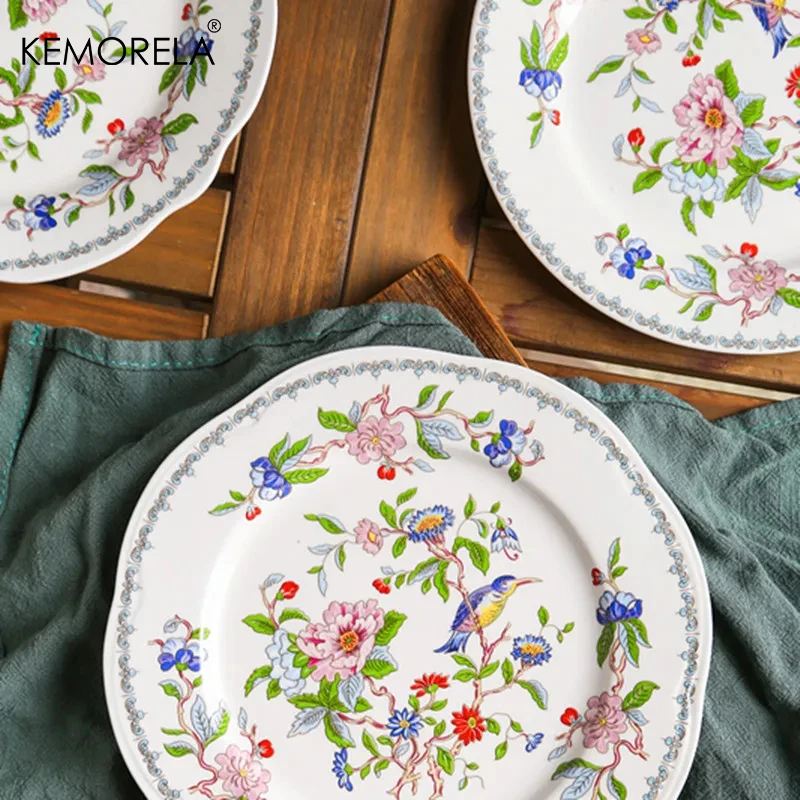 Painted Floral Decorative Ceramic Plate European Modern Afternoon Tea Bone China Dessert Cake Dishes Steak Pasta Dinner Plates