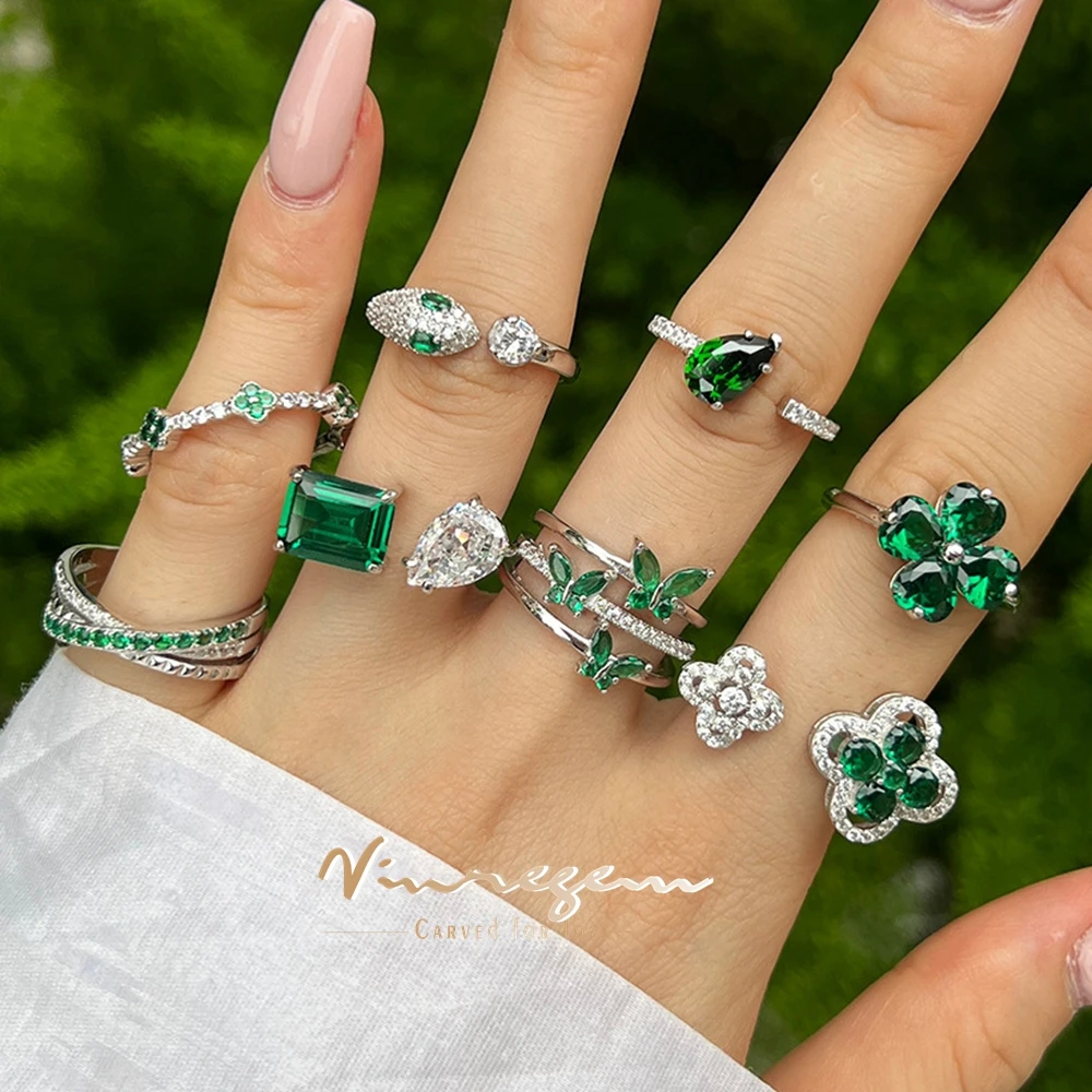 

Vinregem Lab Created Emerald High Carbon Diamond Gemstone Open Ring for Women 100% 925 Sterling Silver Fine Jewelry Wholesale