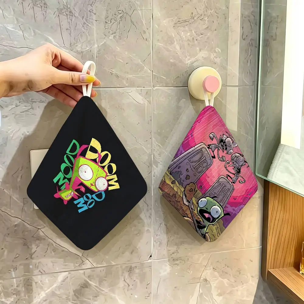 I-Invader Anime Z-ZIM Polyester Cotton Hanging Kitchen Towel, Absorbent Hand Wiping Cloth for Daily Cleaning Drying