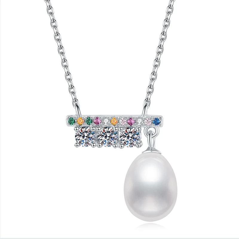 Summer fresh freshwater pearl necklace for women, 925 sterling silver balance beam set, versatile moissanite necklace