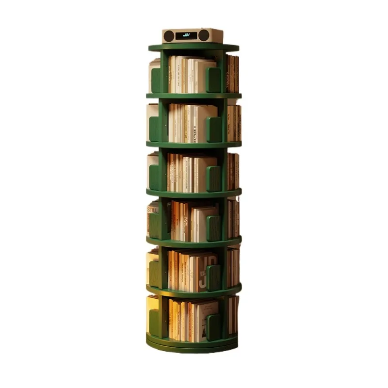 All solid wood rotating bookshelf 360-degree bookcase floor-to-ceiling space-saving, picture book storage shelf