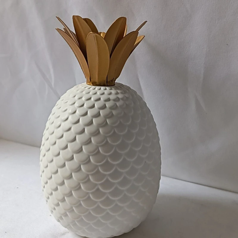 Ceramic Pineapple Decor for Home, Lucky Fruit Sculpture Figurine Handmade Modern Shelf Desk Decoration for Office Living Room
