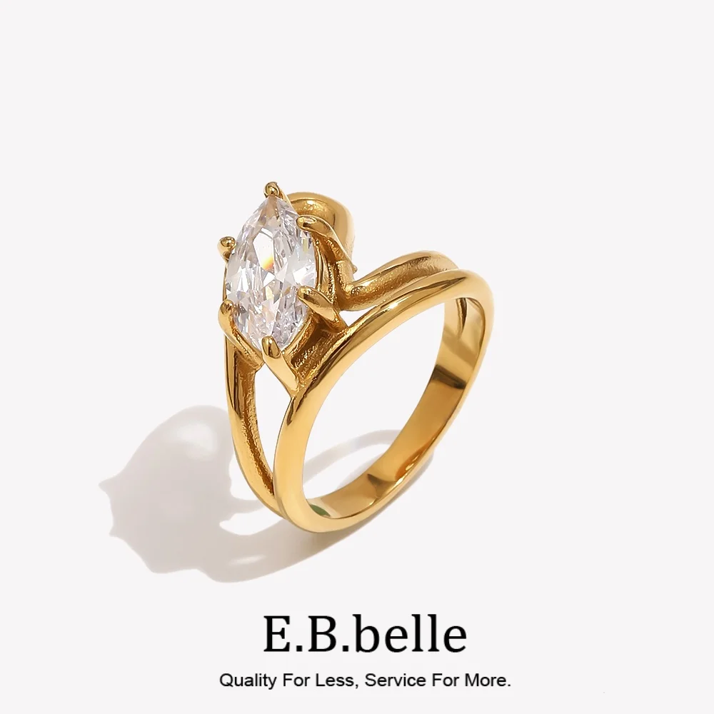 E.B.belle Stainless Steel Elegent Layer Horse Eyes Ring 18K Gold Plated Charm Tarnish Free For Women's Gift Birthday Party