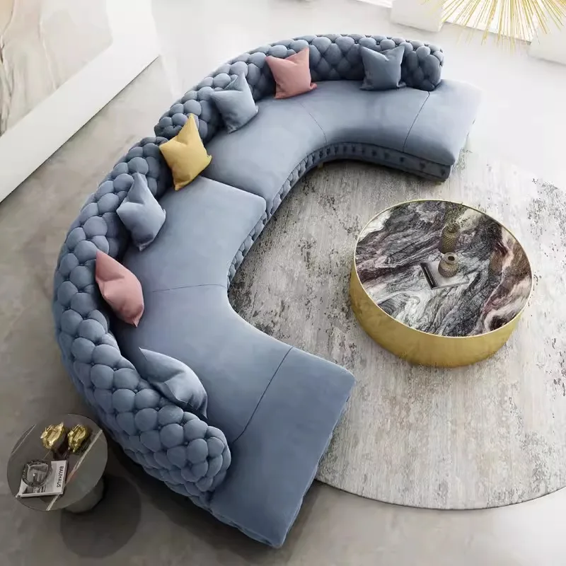 Hong Kong-style creative light luxury pull-up buckle flannel matte post-modern Italian villa club model room leather art sofa