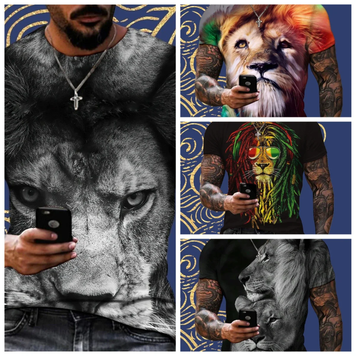 

25/26 Последняя горячая летняя футболка, модная повседневная уличная футболка с 3D принтом льва, различные элементальные стили, мужская футболка для взрослых, топ, быстросохнущий