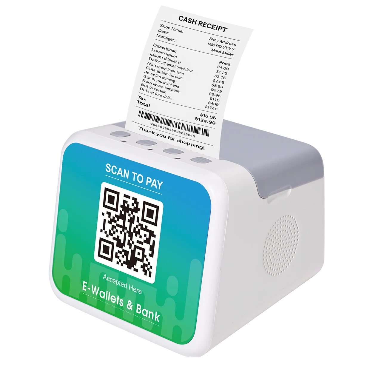 

MD718 4G WIFI Payment POS System Static QR Code Cloud Speaker With Thermal Printer and Speaker New POS Payment Solutions